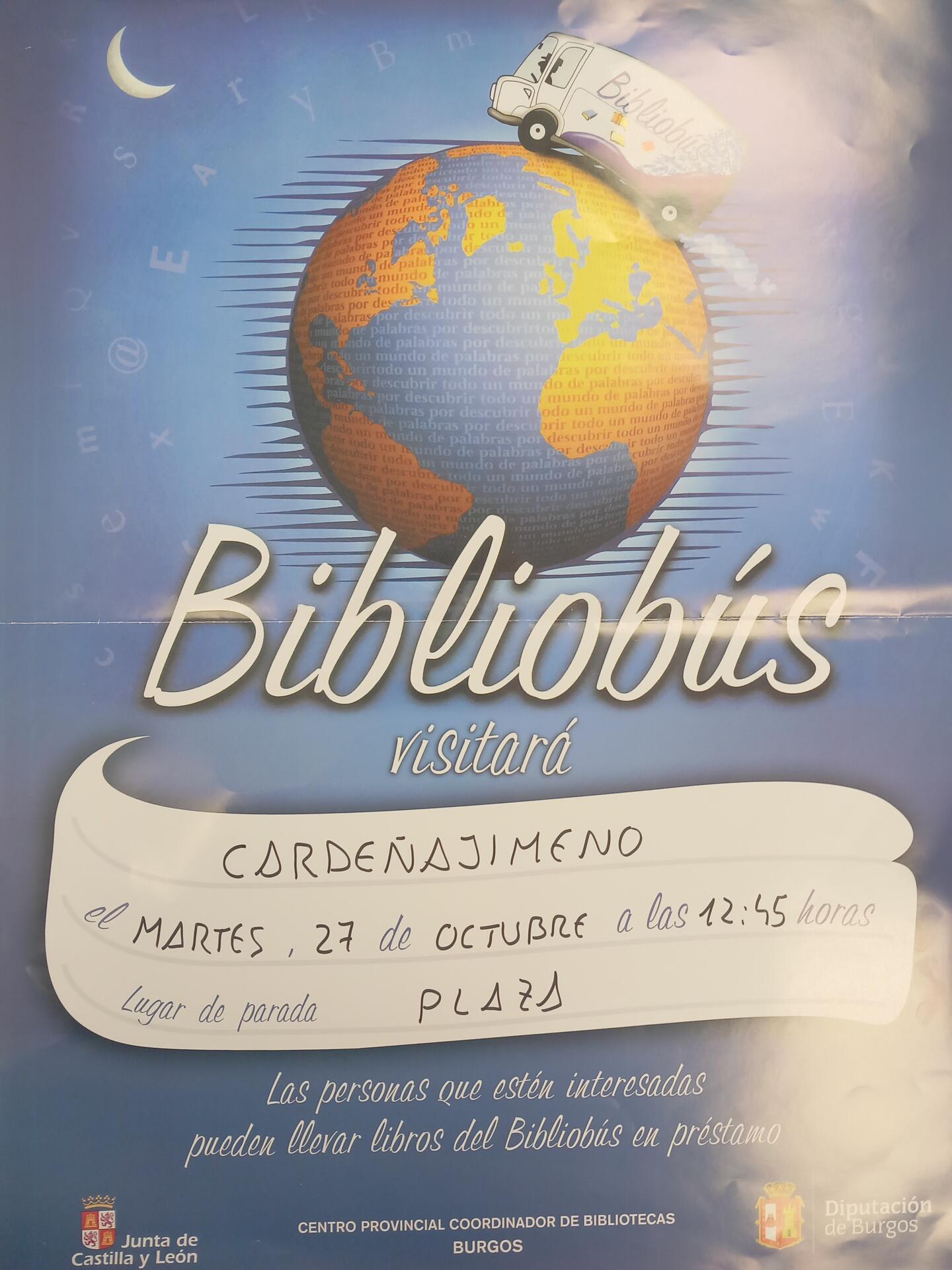BIBLIOBÚS CARDEÑAJIMENO - MARTES DÍA 27 DE OCTUBRE DE 2026 A LAS 12:45 EN LA PLAZA SIMÓN PEDRO. 